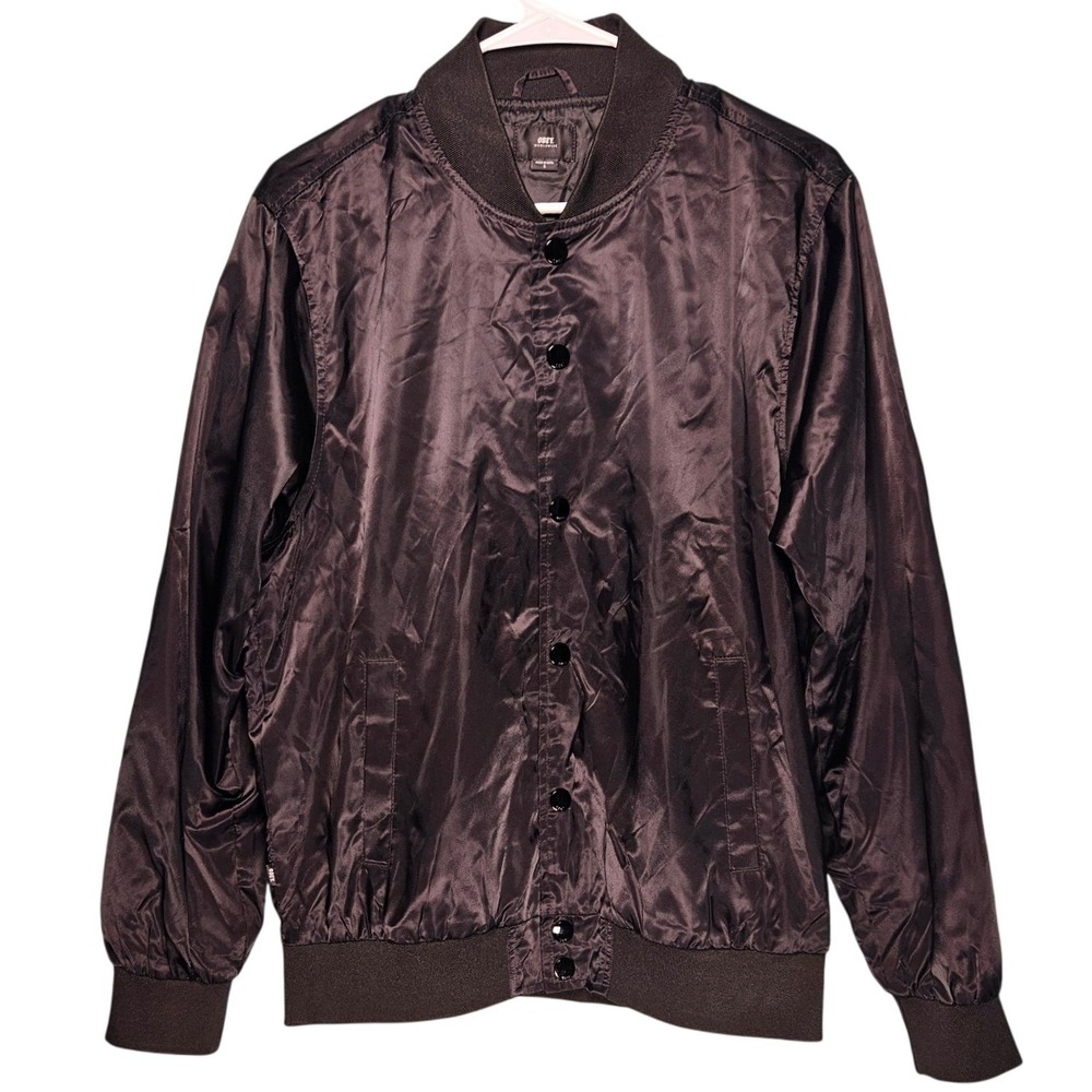 Obey Worldwide Mens Black Nylon Bomber Jacket Snap Front Small Streetwear Skater